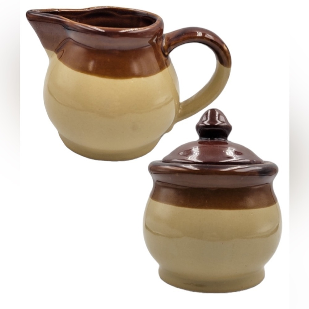 Vintage Stoneware Cream Pitcher & Sugar Canister with Lid